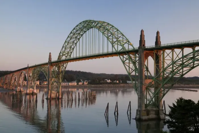 Framed Print : USA, Oregon, Newport. Yaquina Head Bridge at sunrise Framed Print : USA, Oregon, Newport. Yaquina Head Bridge at sunrise