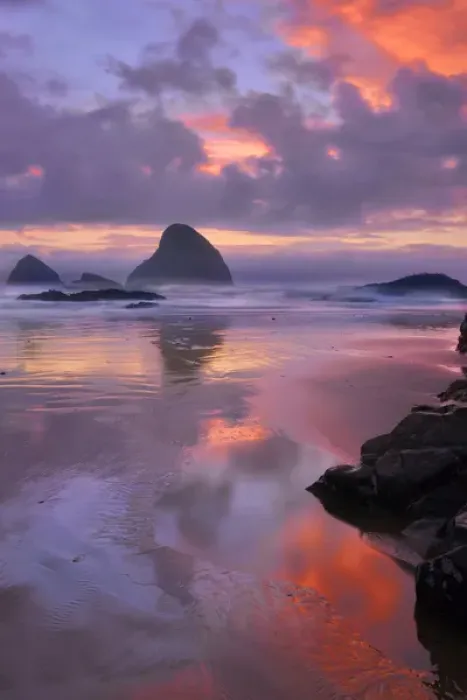 Framed Print : USA, Oregon, Oceanside. Sunset on beach and sea stacks Framed Print : USA, Oregon, Oceanside. Sunset on beach and sea stacks