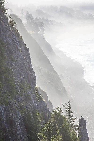 USA, Oregon, Oswald West State Park and cliff bluffs looking towards Manzanita with
