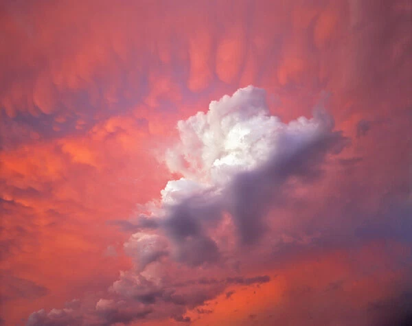 USA, Oregon, Portland. Clouds with bright sunset colors