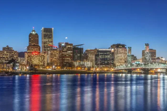 Framed Print : USA, Oregon, Portland, Downtown Skyline at Twilight Framed Print : USA, Oregon, Portland, Downtown Skyline at Twilight