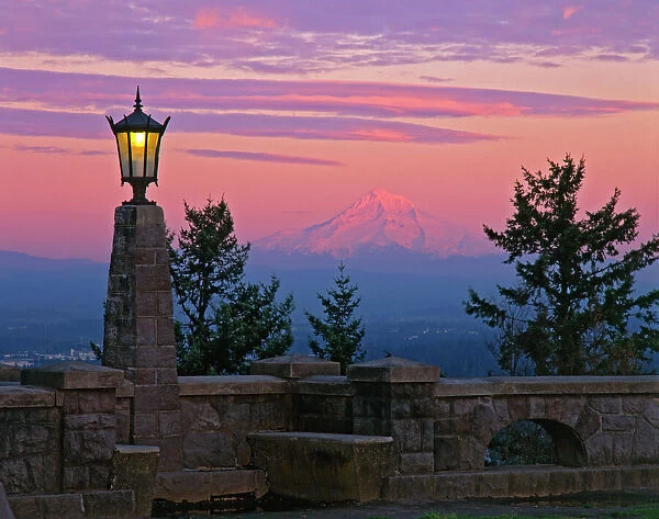 USA, Oregon, Portland. Mt. Hood viewed from top of Rocky Butte at sunset