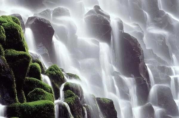 USA, Oregon, Ramona Falls. Waterfall cascades down rocky cliff