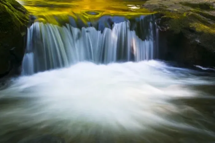 Framed Print : USA, Oregon. Reflections in waterfall on Sweet Creek