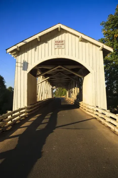 Framed Print : USA, Oregon, Scio, the Gilkey Bridge, covered bridge in early Autumn Framed Print : USA, Oregon, Scio, the Gilkey Bridge, covered bridge in early Autumn