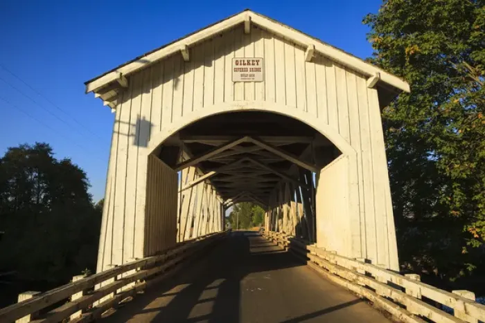 Framed Print : USA, Oregon, Scio, the Gilkey Bridge, covered bridge in early Autumn Framed Print : USA, Oregon, Scio, the Gilkey Bridge, covered bridge in early Autumn