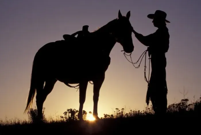 Framed Print : USA, Oregon, Seneca. Cowboy and horse silhouette (MR) Framed Print : USA, Oregon, Seneca. Cowboy and horse silhouette (MR)