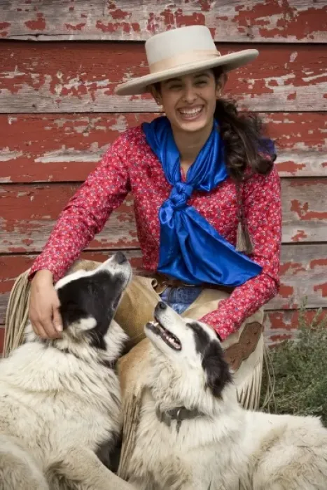 Framed Print : USA, Oregon, Seneca, Ponderosa Ranch. Portrait of a smiling cowgirl and her two dogs Framed Print : USA, Oregon, Seneca, Ponderosa Ranch. Portrait of a smiling cowgirl and her two dogs