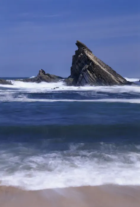 Framed Print : USA, Oregon, Shore Acres State Park. Incoming surf and tilted, sandstone sea stack Framed Print : USA, Oregon, Shore Acres State Park. Incoming surf and tilted, sandstone sea stack
