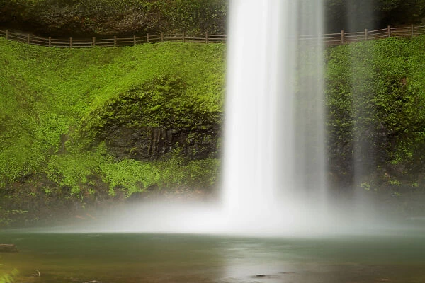 USA, Oregon, Silver Falls State Park. South Falls splashes into pool