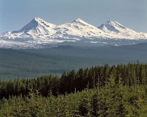 USA, Oregon, Three Sisters. The Three Sisters stand tall above the forests of the