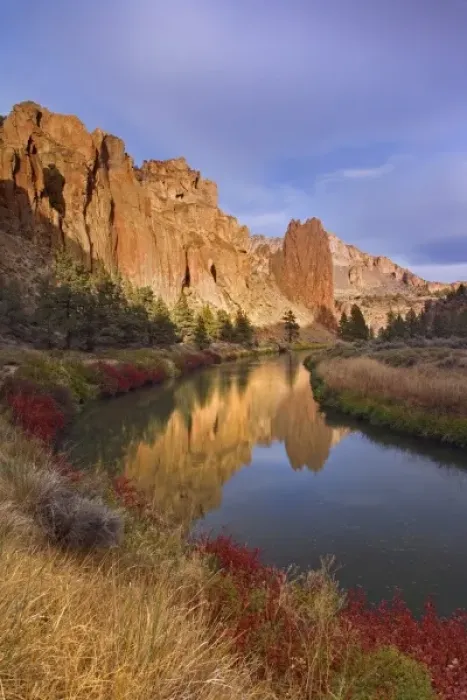 Framed Print : USA, Oregon, Smith Rock State Park. Rock cliffs reflect in Crooked River