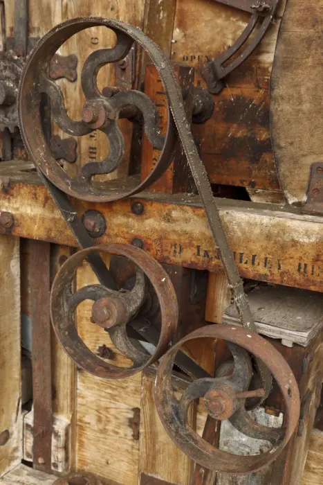 Framed Print : USA, Oregon, Thompsons Mills State Heritage Site, machinery, belt and pulley