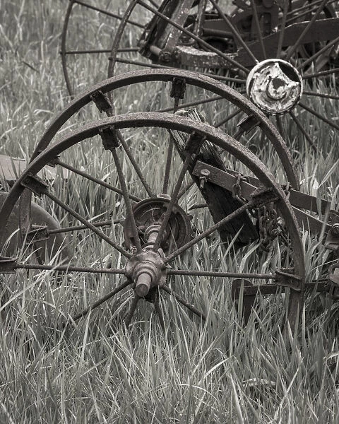 USA, Oregon, Tillamook. Antique farm machinery