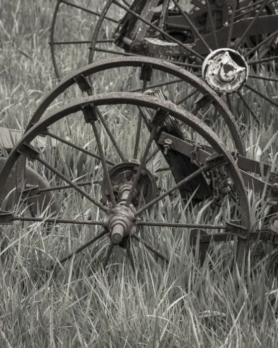 Framed Print : USA, Oregon, Tillamook. Antique farm machinery