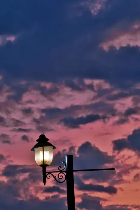 Framed Print : USA, Oregon, Tualatin. Sunset and lights on Lamp post Framed Print : USA, Oregon, Tualatin. Sunset and lights on Lamp post