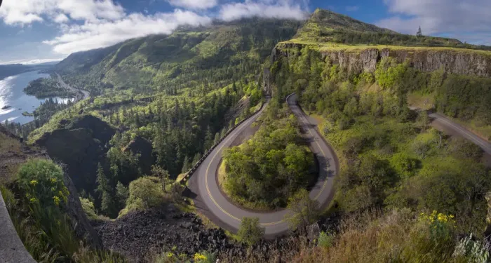 Framed Print : USA, Oregon. Twisting, curving Historic Columbia River Highway (Hwy 30) below Framed Print : USA, Oregon. Twisting, curving Historic Columbia River Highway (Hwy 30) below