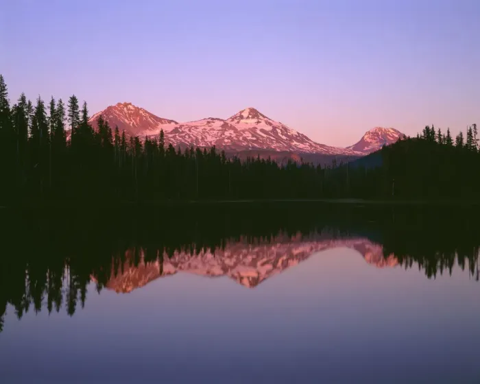 Framed Print : USA, Oregon, Willamette National Forest. Sunset reddens the Three Sisters (left to right: North Framed Print : USA, Oregon, Willamette National Forest. Sunset reddens the Three Sisters (left to right: North