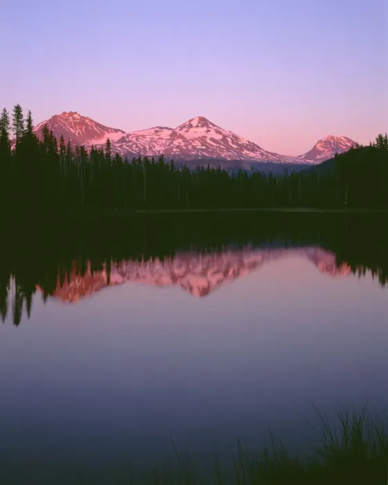 Framed Print : USA, Oregon, Willamette National Forest. Sunset reddens the Three Sisters (left to right: North