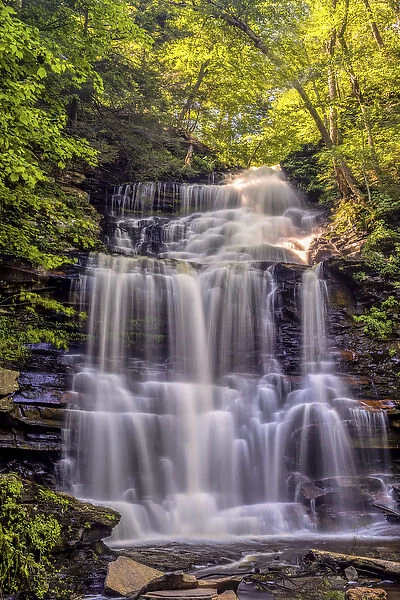 USA, Pennsylvania, Benton, Ricketts Glen State Park. Ganoga Falls cascade. Credit as