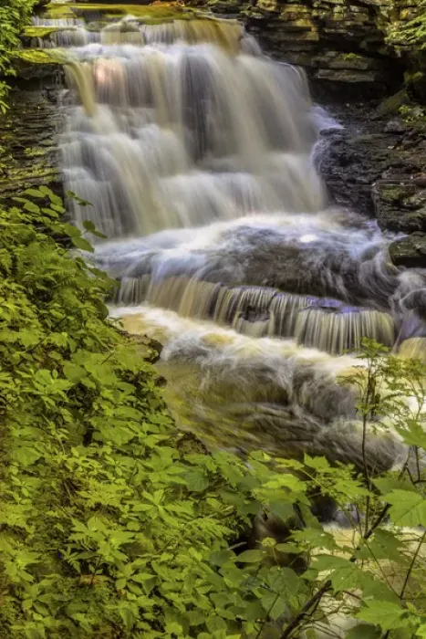 Framed Print : USA, Pennsylvania, Benton, Ricketts Glen State Park. Delaware Falls cascade. Credit as