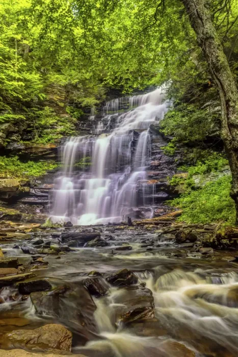 Framed Print : USA, Pennsylvania, Benton, Ricketts Glen State Park. Mohican Falls cascade. Credit as