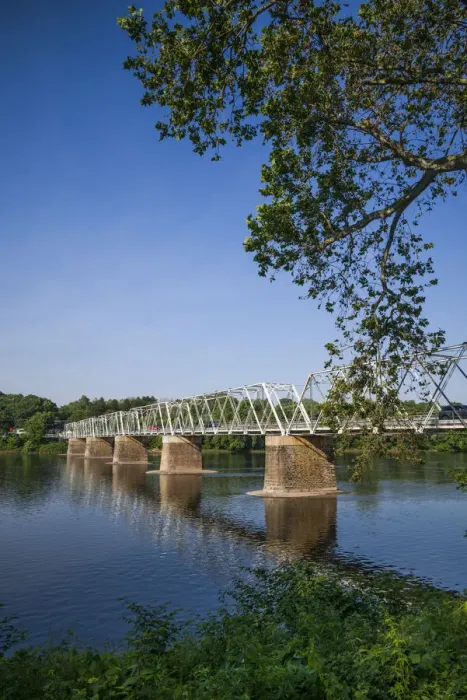 Framed Print : USA, Pennsylvania, Bucks County. Washington Crossing, bridge across the Delaware River