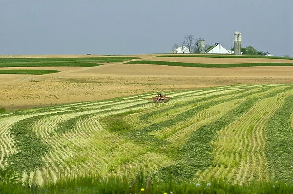 USA, Pennsylvania, Lancaster. Springtime field patterns on a farm. Credit as: Kathleen