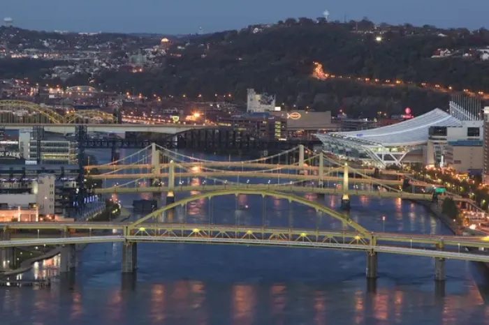 Framed Print : USA-Pennsylvania-Pittsburgh: Bridges on the Allegheny River / Evening Framed Print : USA-Pennsylvania-Pittsburgh: Bridges on the Allegheny River / Evening