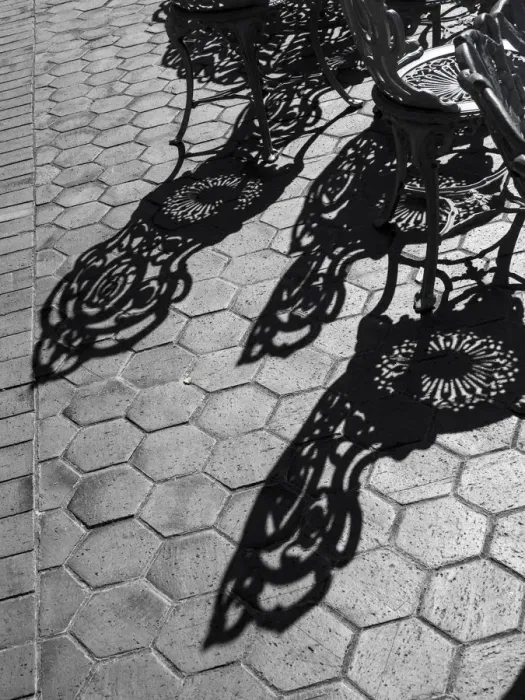 Framed Print : USA, Pennsylvania. Wrought iron chairs and shadows on a patio on a sunny day Framed Print : USA, Pennsylvania. Wrought iron chairs and shadows on a patio on a sunny day