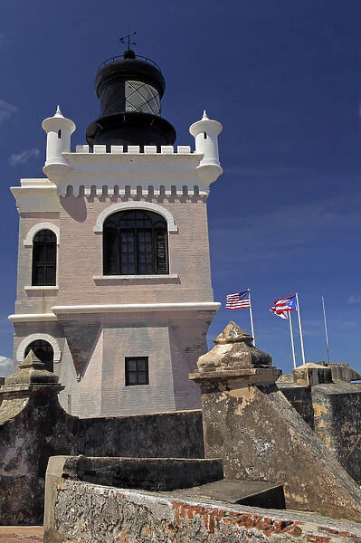 USA, Puerto Rico, San Juan. Lighthouse at El Morro Fort, a UNESCO World Heritage Site