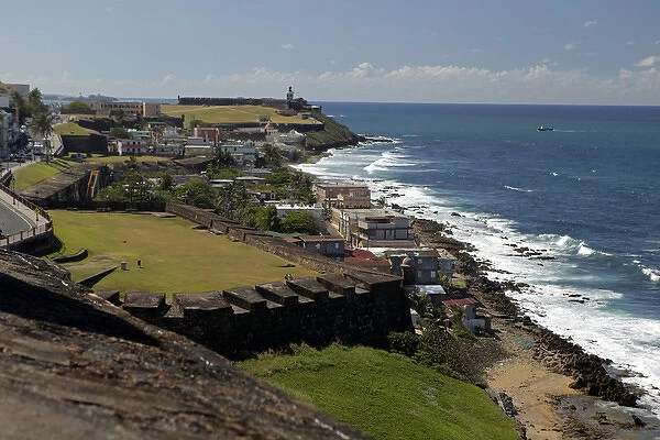 USA, Puerto Rico, San Juan. View from San Cristobal Fort overlooking the coast of