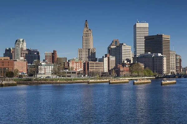 USA, Rhode Island, Providence, city skyline from the Providence River, morning