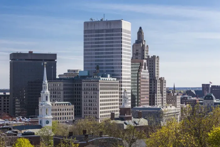 Framed Print : USA, Rhode Island, Providence, city skyline from Prospect Terrace Park