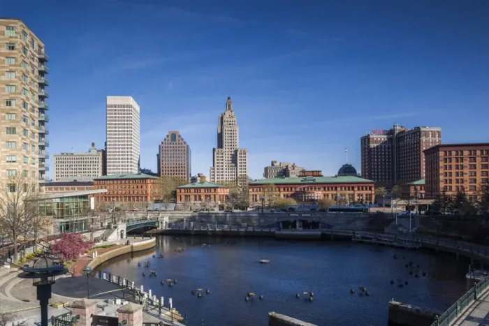 Framed Print : USA, Rhode Island, Providence, city skyline from Waterplace Park Framed Print : USA, Rhode Island, Providence, city skyline from Waterplace Park