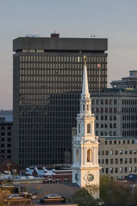 Framed Print : USA, Rhode Island, Providence, First Baptist Church in America and city skyline Framed Print : USA, Rhode Island, Providence, First Baptist Church in America and city skyline