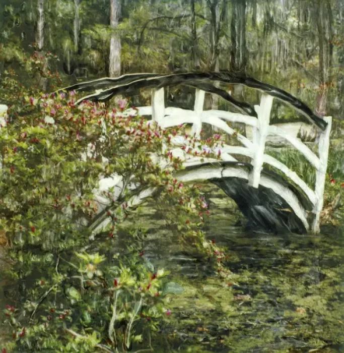 Framed Print : USA, South Carolina, Charleston, Magnolia Plantation and Gardens. White foot bridge Framed Print : USA, South Carolina, Charleston, Magnolia Plantation and Gardens. White foot bridge