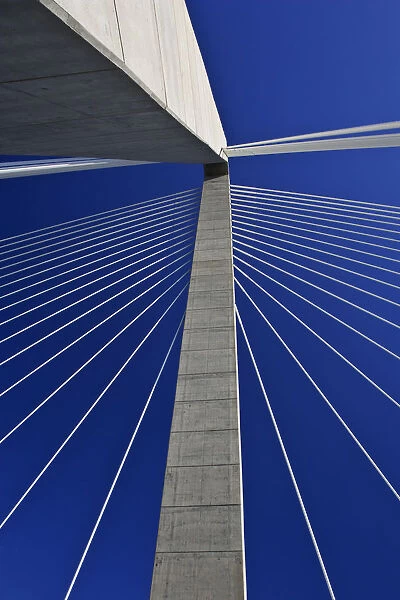 USA, South Carolina, Charleston. Looking up at Arthur Ravenel Jr. Bridge structure