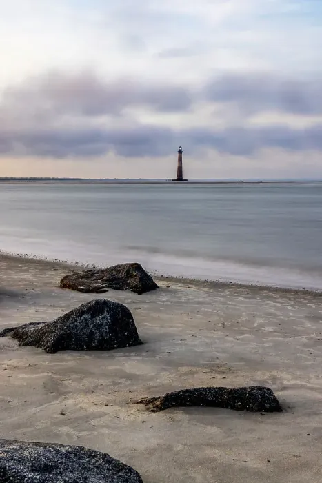 Framed Print : USA, South Carolina, Charleston. Folly Beach and Morris Island Lighthouse
