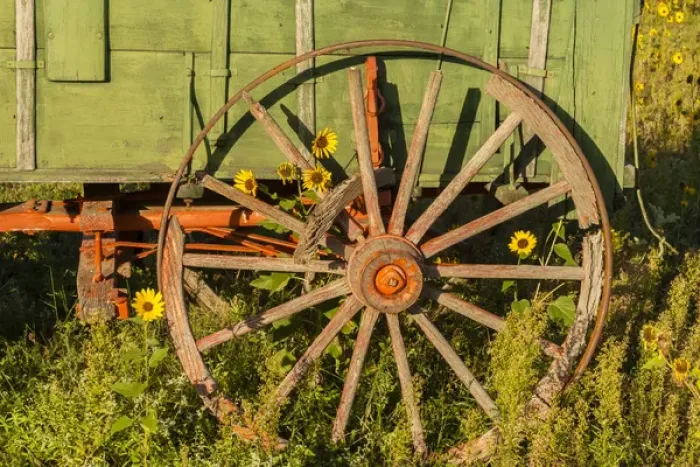 Framed Print : USA, South Dakota, Wild Horse Sanctuary. Close-up of vintage wagon