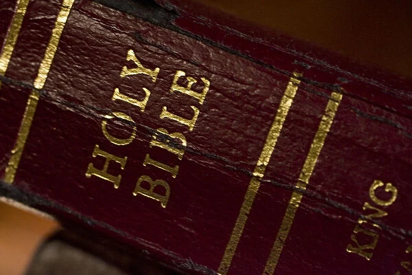 USA, Tennessee, Cades Cove. Close-up of weathered Holy Bible binding. Credit as