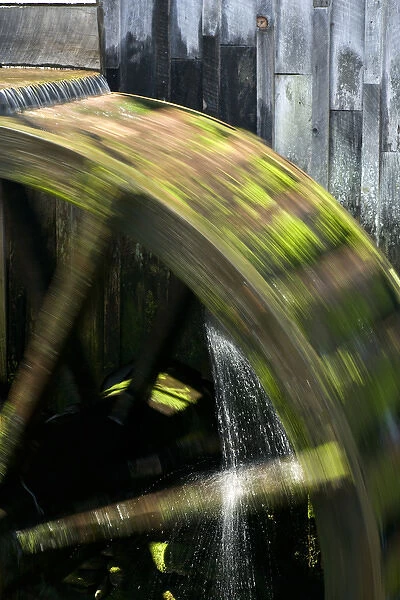 USA, Tennessee, Cades Cove. Grist mill water wheel in motion. Credit as: Wendy Kaveney