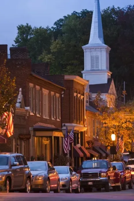Framed Print : USA, Tennessee, Jonesborough. Oldest town in Tennessee, Main Street, dusk