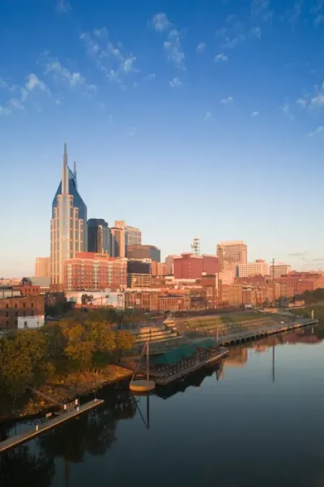 Framed Print : USA, Tennessee, Nashville: Downtown & Cumberland River in the Morning