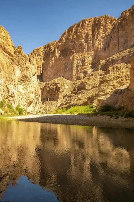 Framed Print : USA, Texas, Big Bend National Park. Chisos Mountains and Rio Grande River reflection