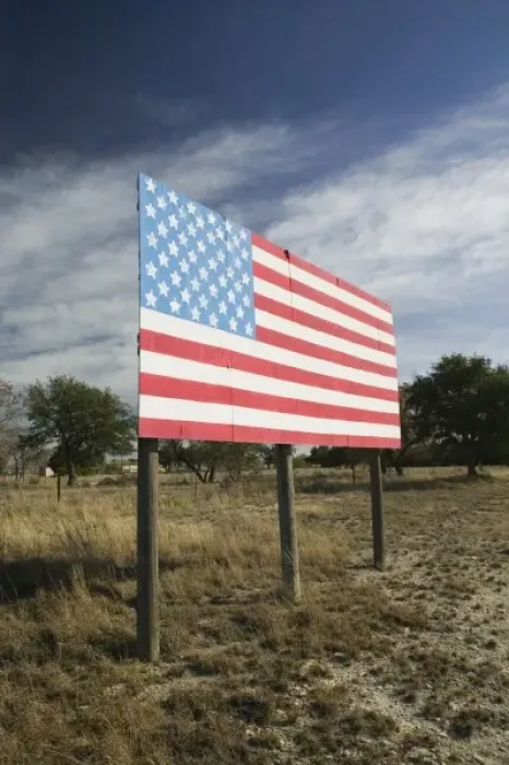 Framed Print : USA, TEXAS, Hill Country, Johnson City: US Flag Billboard Framed Print : USA, TEXAS, Hill Country, Johnson City: US Flag Billboard