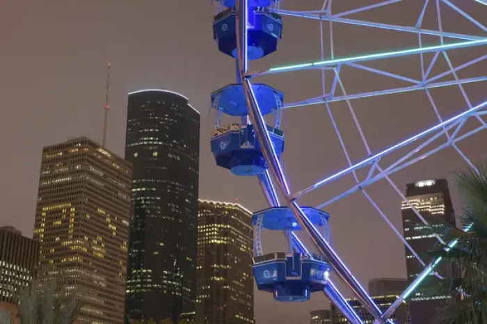 Framed Print : USA-TEXAS-Houston: Downtown  /  Evening with Ferris Wheel