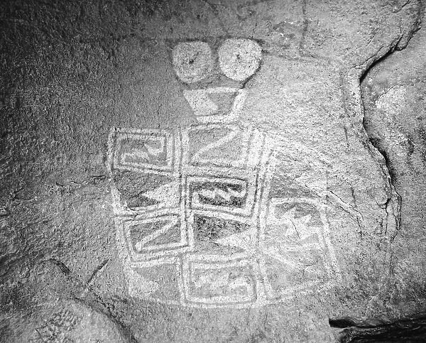 USA, Texas, Hueco Tanks State Park. Pictograph of Tlaloc Indian rain diety. Credit as
