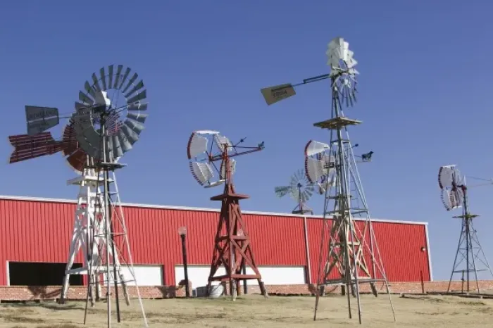 Framed Print : USA, TEXAS, Lubbock: American Wind Power Center Historic Windmills