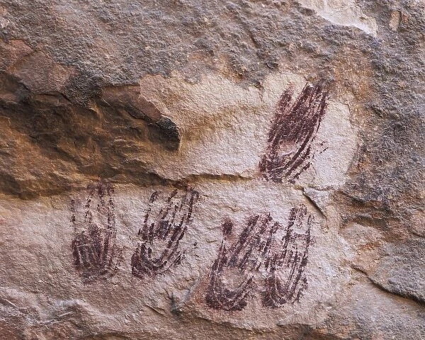 USA, Texas, Seminole Canyon State Historic Park. Close-up of hand-print pictographs in Panther Cave